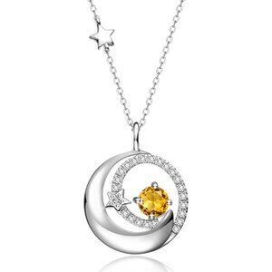 Women's Pendant Moon Star Silver Yellow Sterling Adjustable Chain Fine Necklaces